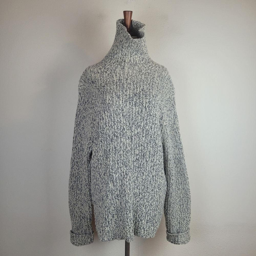 Vintage Polo Ralph Lauren Sweater Large Tan Blue Lambswool Blend Chunky Knit